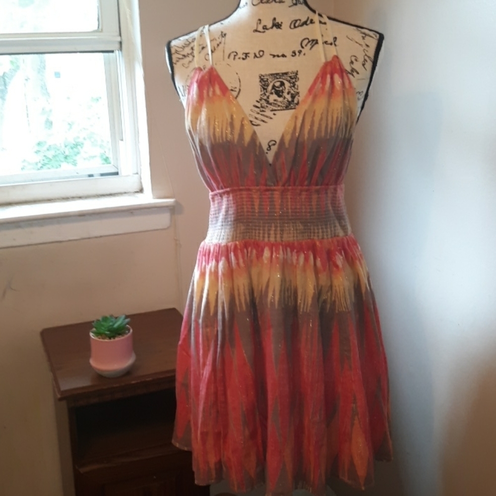 EUC FREE PEOPLE SMOCKED HALTER TUNIC MINI DRESS M - Picture 1 of 6